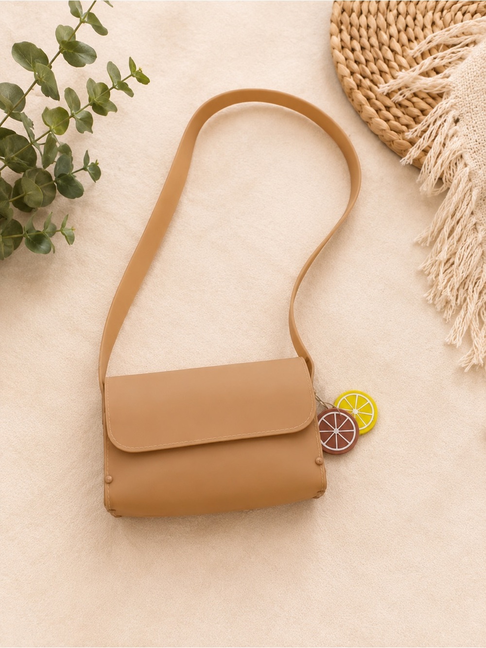 Girls Tan Crossbody Bag with Citrus Charm